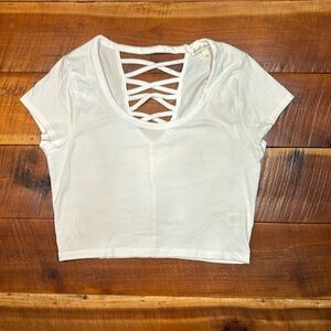 NWT, White crop top tee, Juniors Size L or Adult S/M